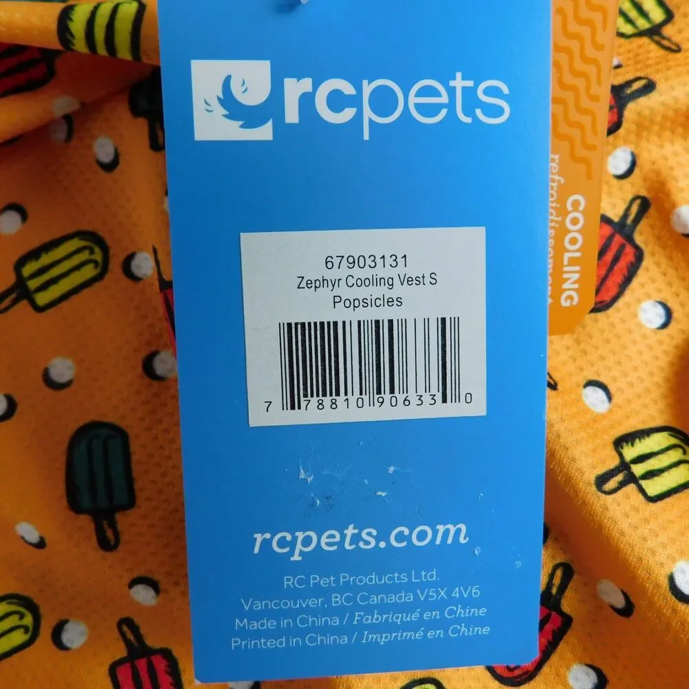 RC Pets Zephyr Cooling Vest Small Orange Popsicles Dog, Reflector Tab NEW NWT